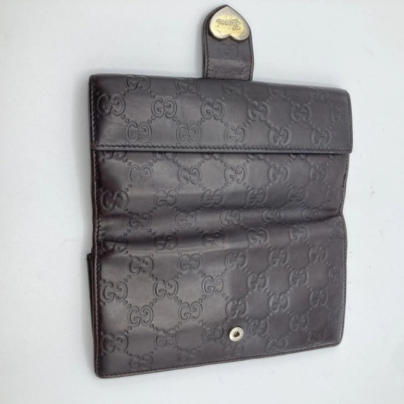 🤎🔹️GUCCI 🔹️ Leather long wallet Italy Guccissima heart Brown ✨️ - Picture 11 of 12